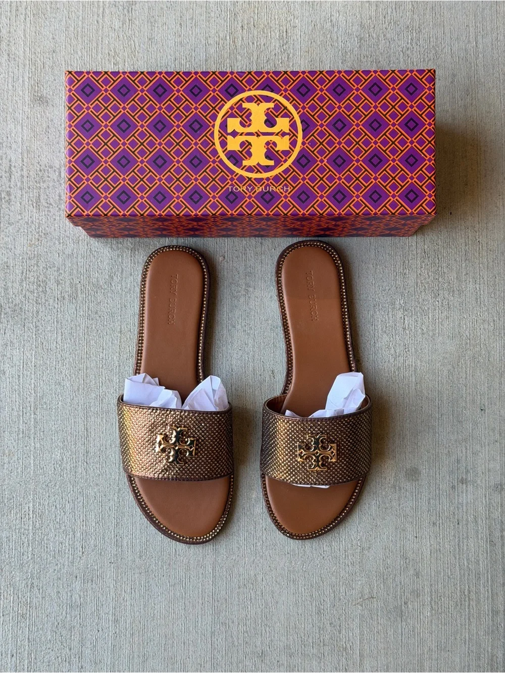 Tory Burch Metallic Brown Miller Slide Sandals